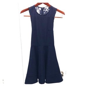 Navy circle hem dress with lace detail